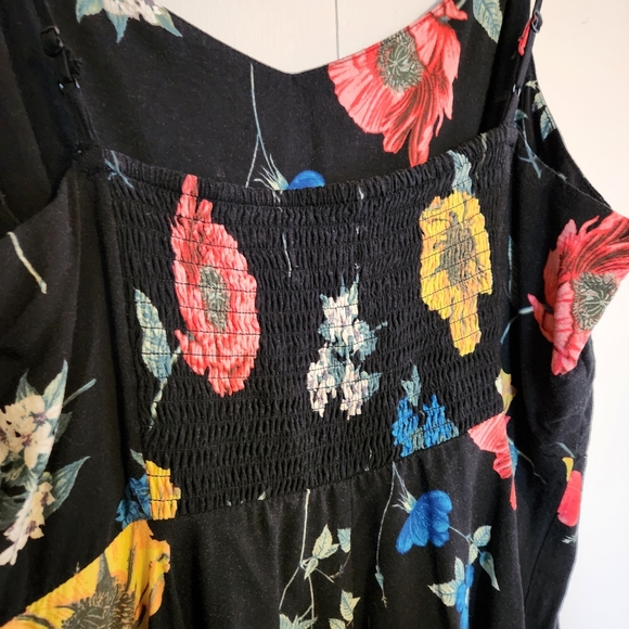 Old Navy Black Floral A-Line Mini Dress Sleeveless Smocked Boho Beach Vacation - Picture 5 of 8